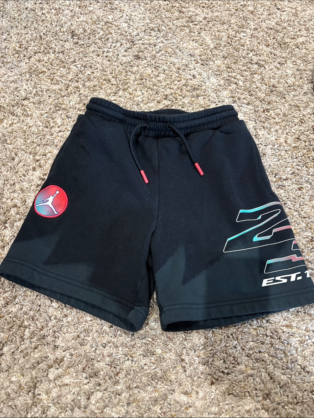Jordan Black Shorts with Red Accent and Teal Graphic